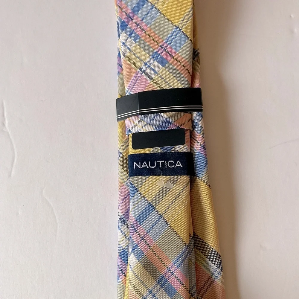 NAUTICA MENS PLAID TIE YELLOW PINK BLUE NWT - Picture 8 of 9